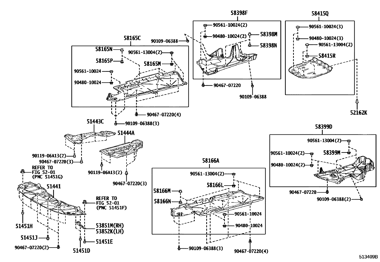 Toyota CAMRY 悬架横梁和发动机底罩 EPC diagram — 513409B