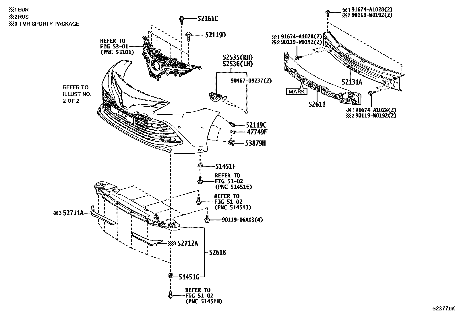 Toyota CAMRY 前保险杠及附件 EPC diagram — 523771K