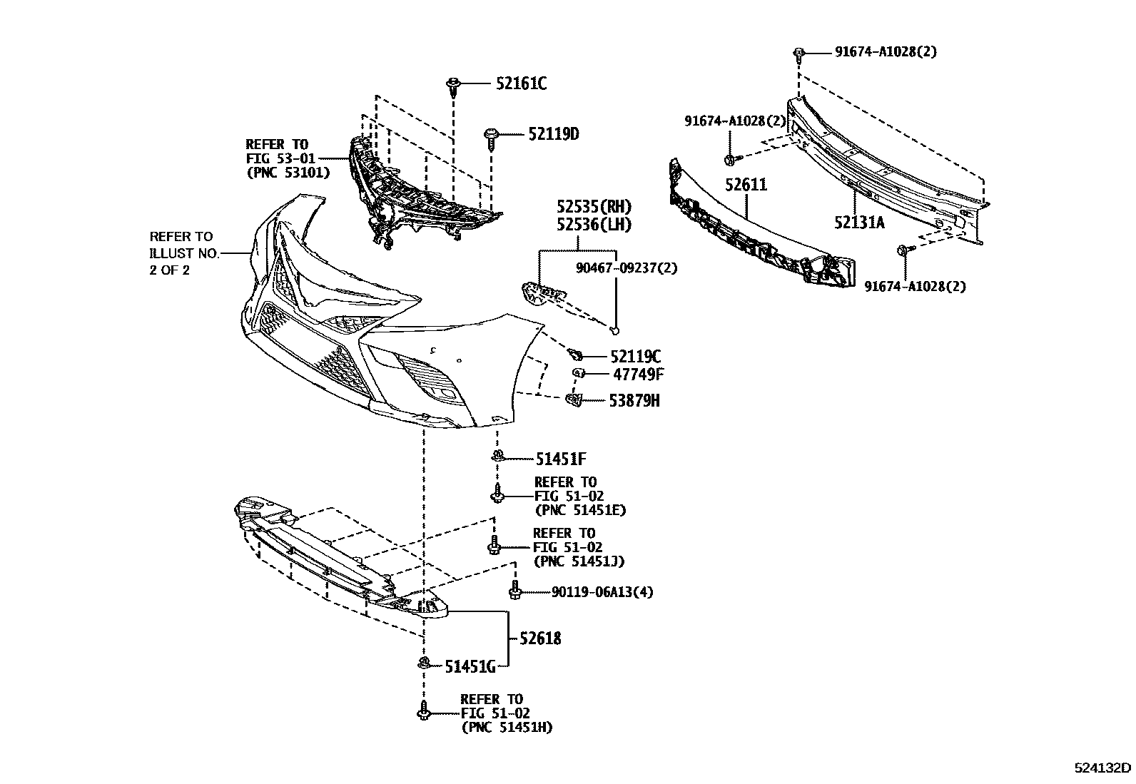 Toyota CAMRY 前保险杠及附件 EPC diagram — 524132D