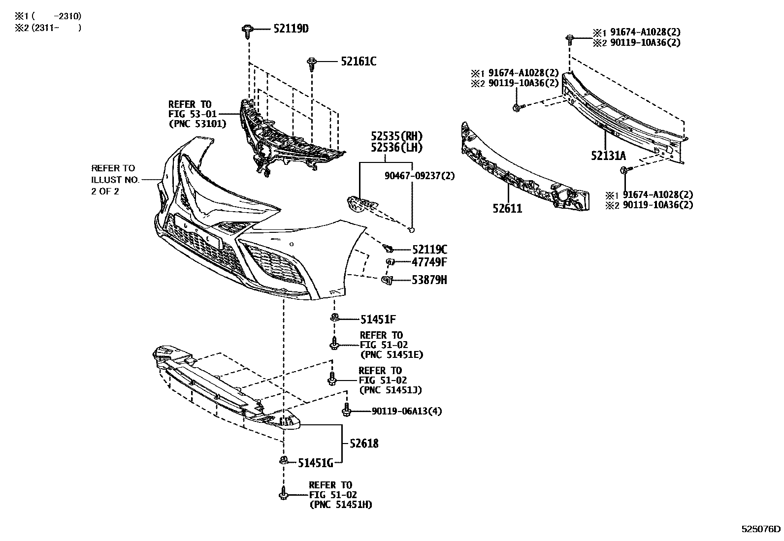 Toyota CAMRY 前保险杠及附件 EPC diagram — 525076D