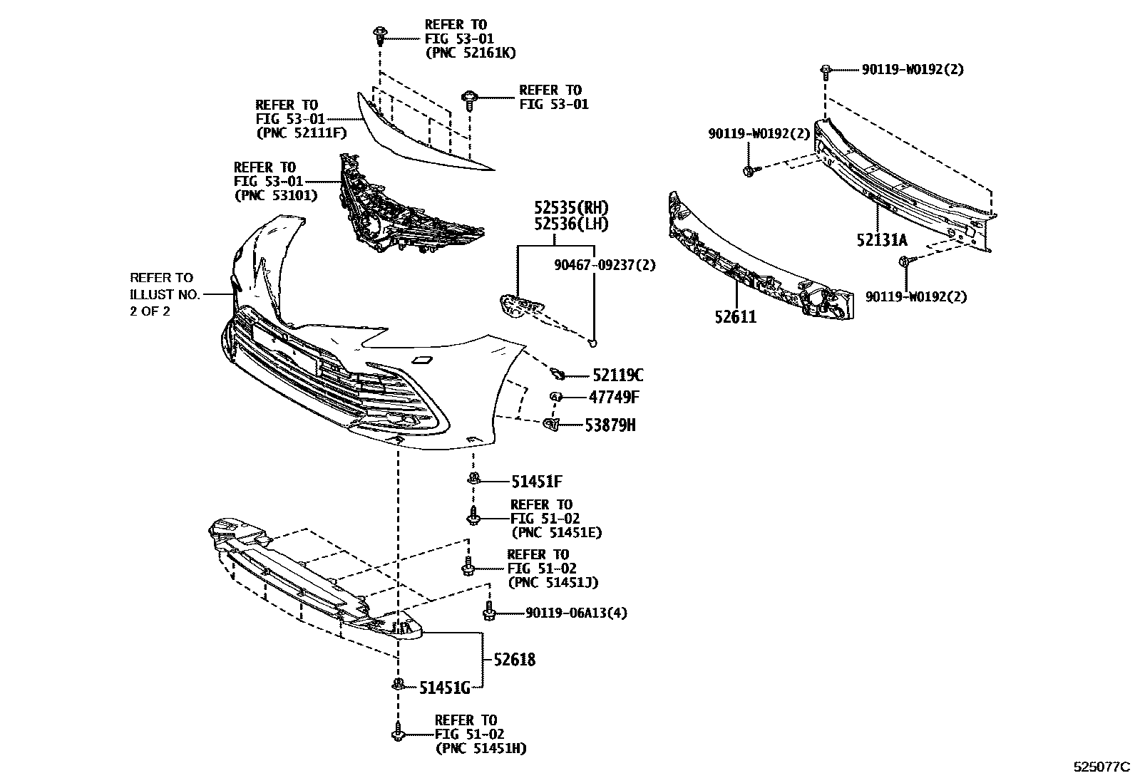 Toyota CAMRY 前保险杠及附件 EPC diagram — 525077C