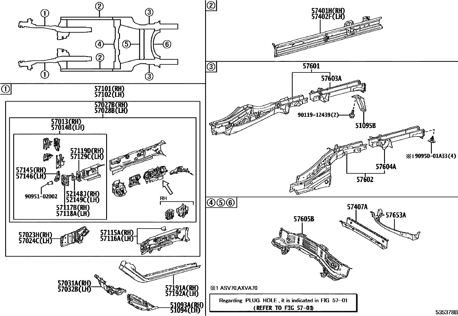Toyota CAMRY Floor stringers EPC diagram — 535378B