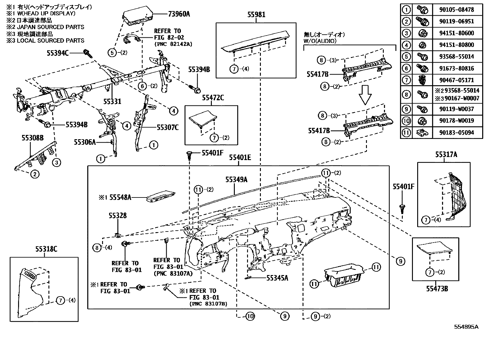 Toyota CAMRY 仪表板和手套箱 EPC diagram — 554895A