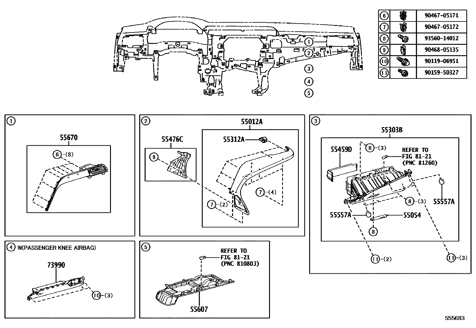 Toyota CAMRY 仪表板和手套箱 EPC diagram — 555683