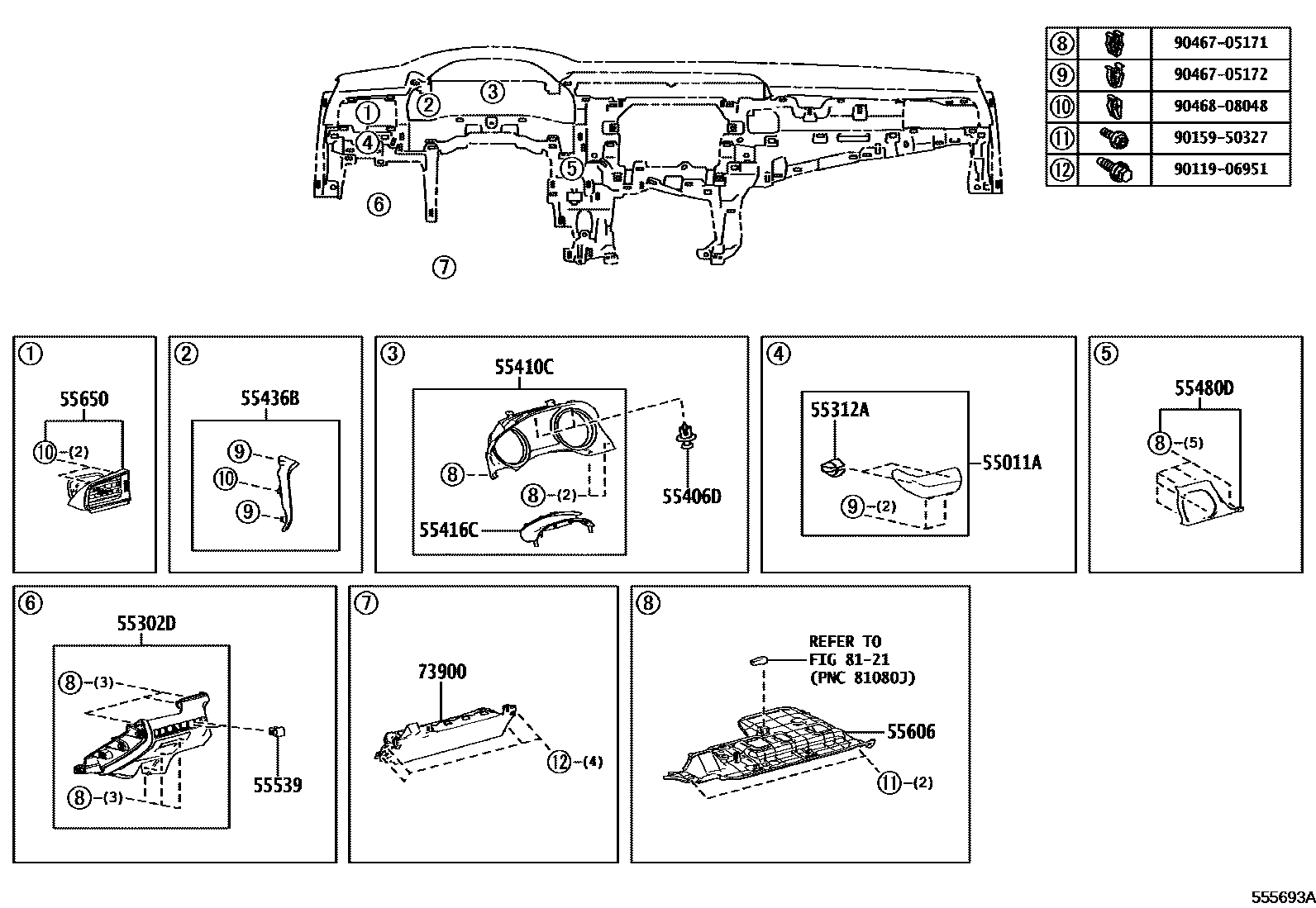 Toyota CAMRY 仪表板和手套箱 EPC diagram — 555693A