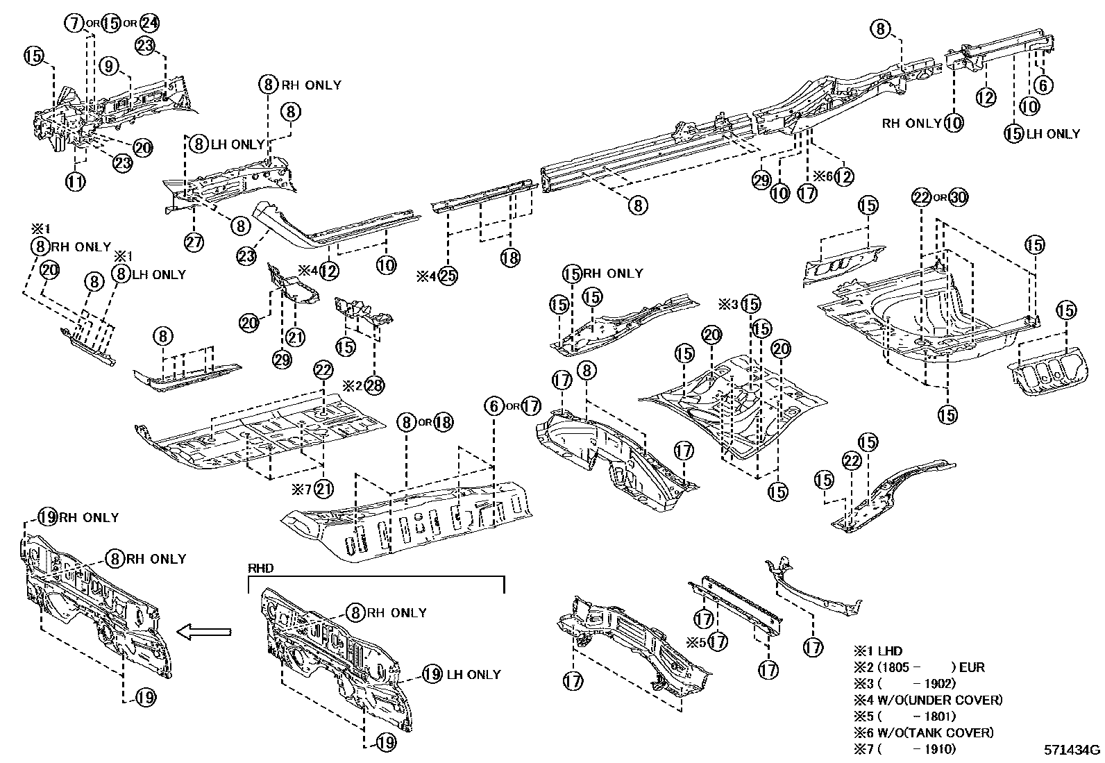 Toyota CAMRY hole plug EPC diagram — 571434G