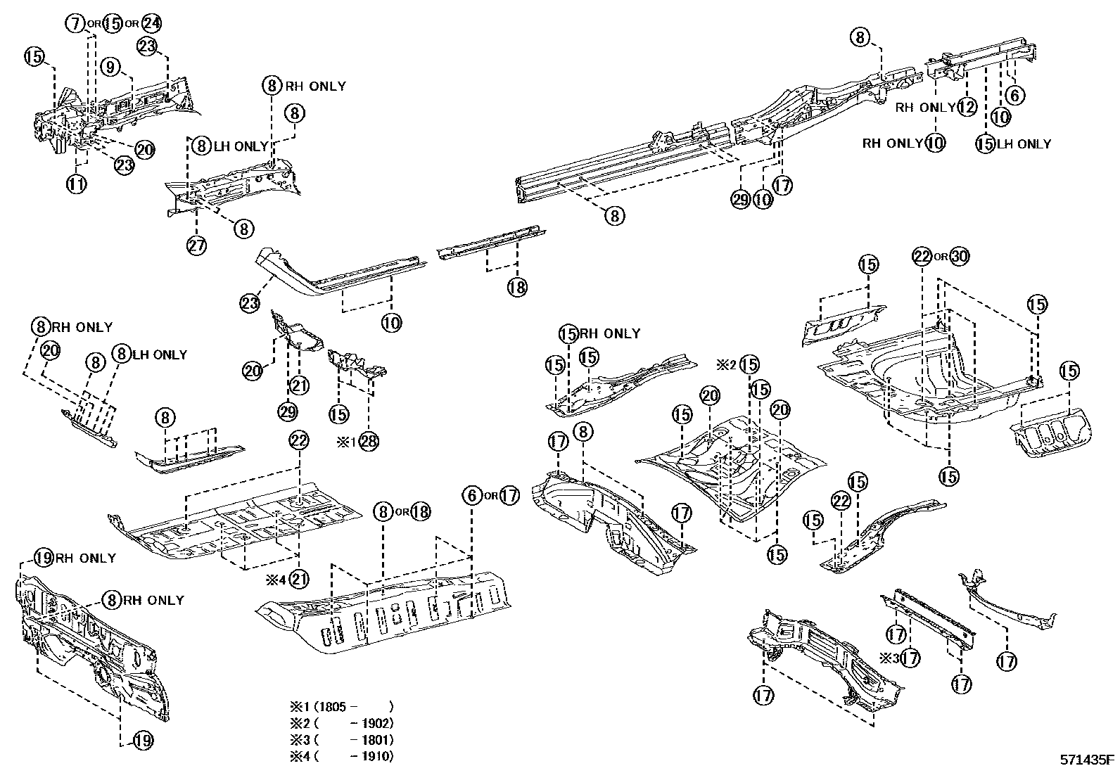 Toyota CAMRY hole plug EPC diagram — 571435F