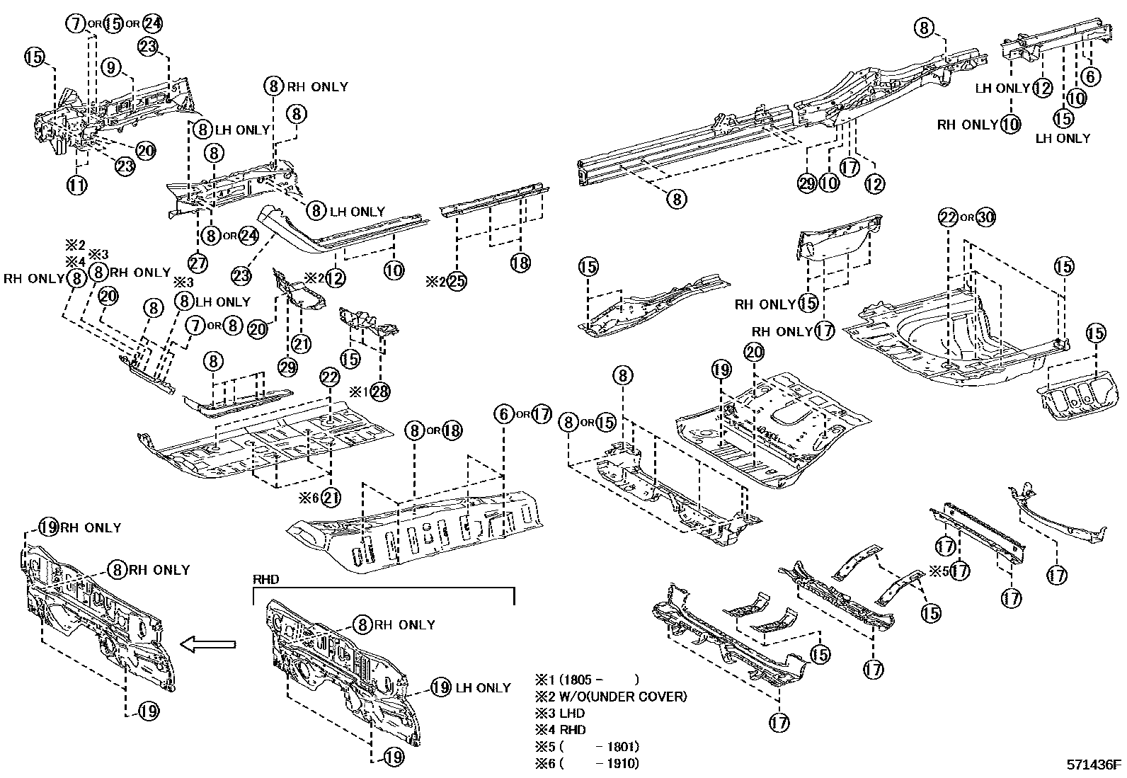 Toyota CAMRY hole plug EPC diagram — 571436F