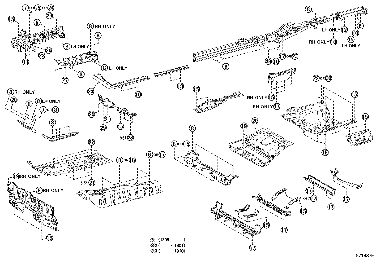 Toyota CAMRY hole plug EPC diagram — 571437F
