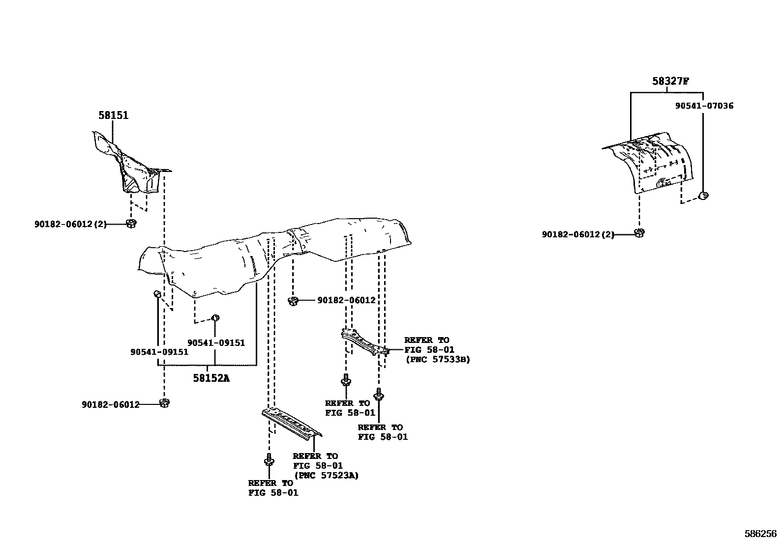 Toyota CAMRY 地板隔热垫 EPC diagram — 586256