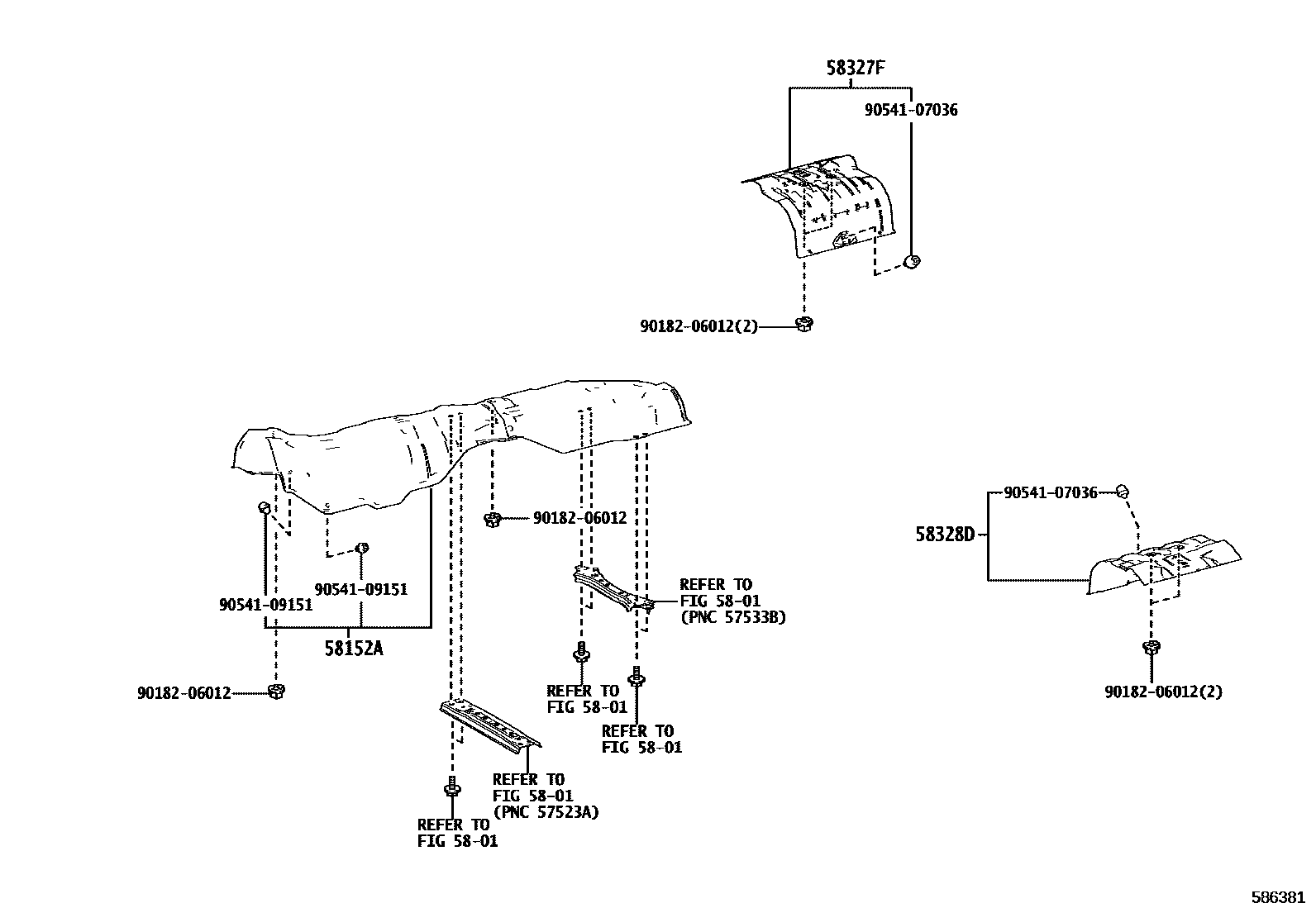 Toyota CAMRY 地板隔热垫 EPC diagram — 586381