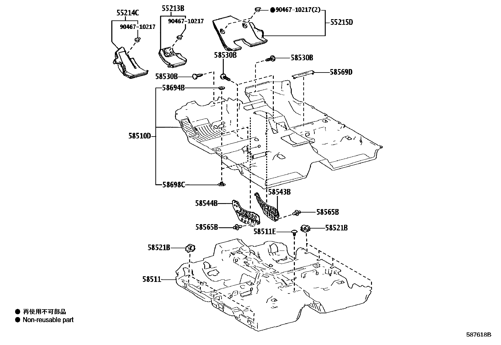 Toyota CAMRY 地板垫和地毯 EPC diagram — 587618B