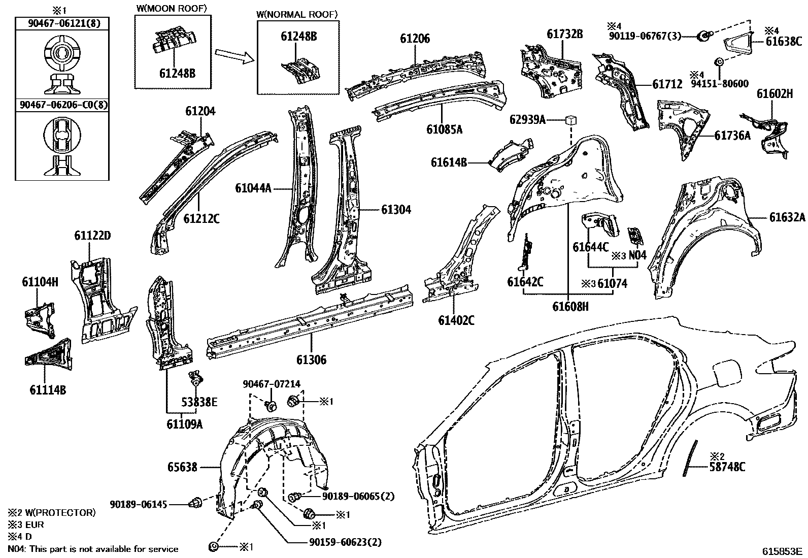 Toyota CAMRY 侧梁 EPC diagram — 615853E