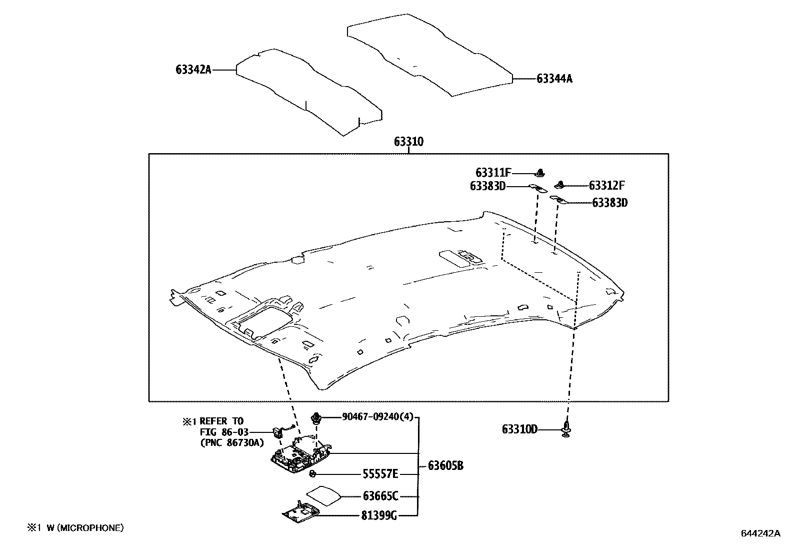 Toyota CAMRY 车顶内衬和消声垫 EPC diagram — 644242A