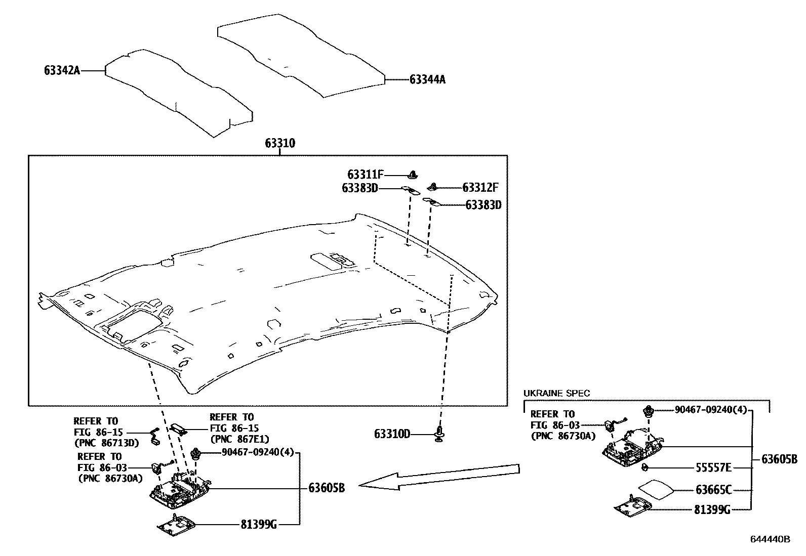 Toyota CAMRY 车顶内衬和消声垫 EPC diagram — 644440B