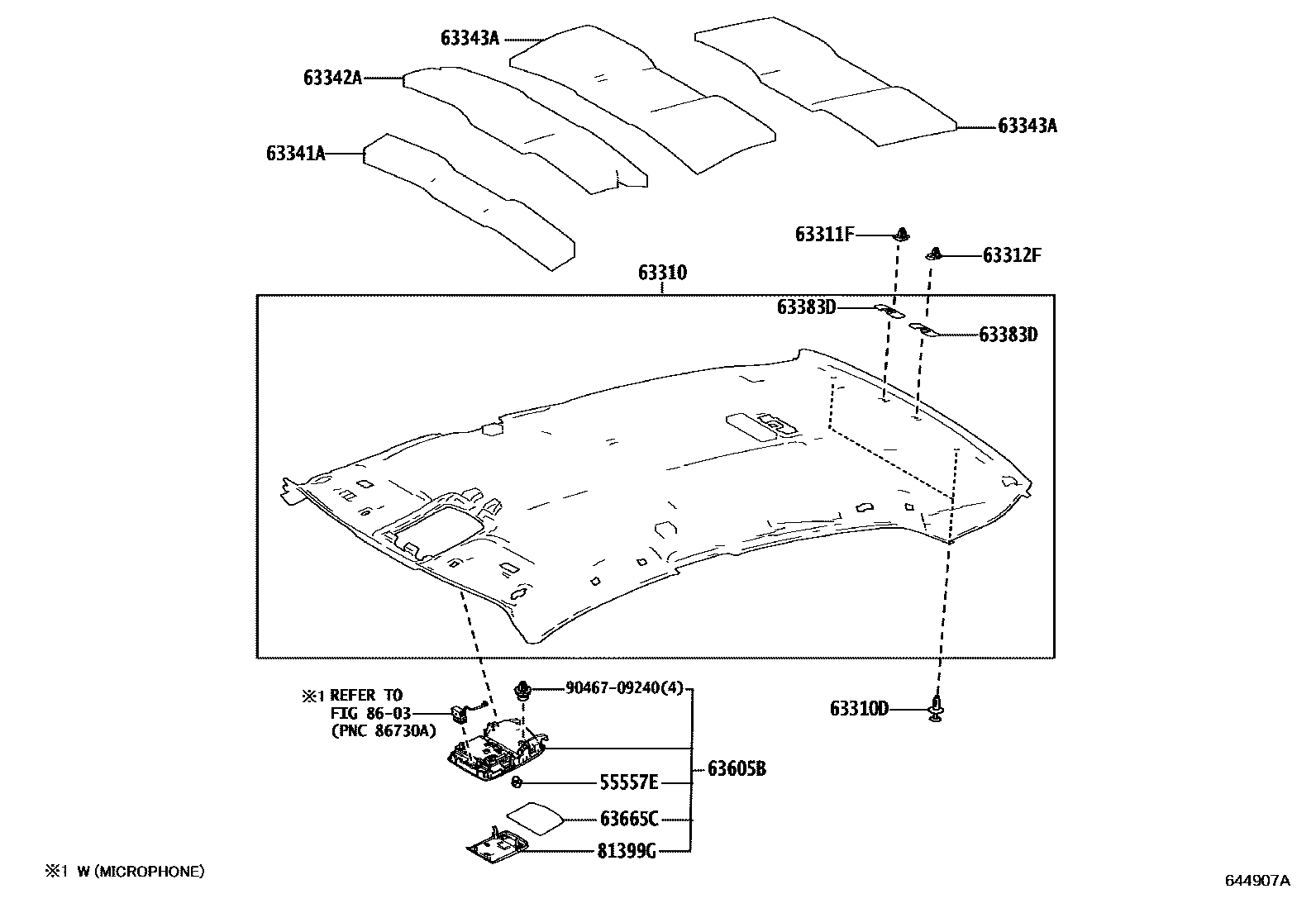 Toyota CAMRY 车顶内衬和消声垫 EPC diagram — 644907A