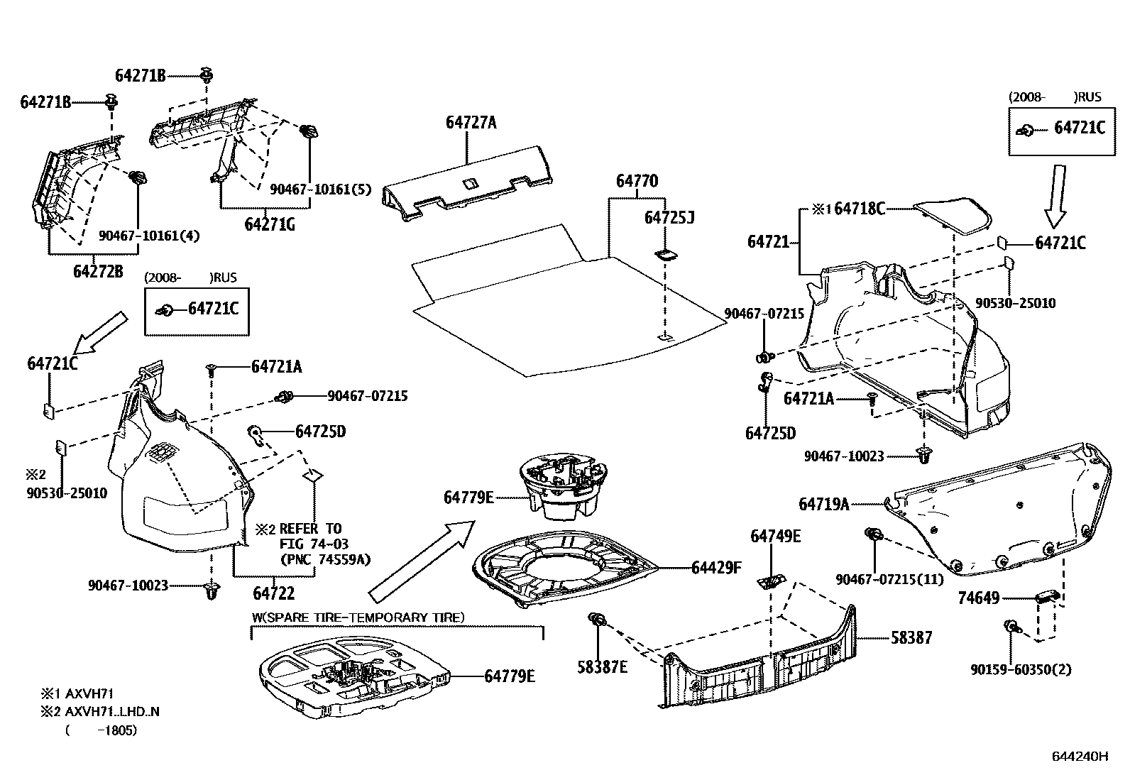Toyota CAMRY 杂物箱板和行李箱垫 EPC diagram — 644240H