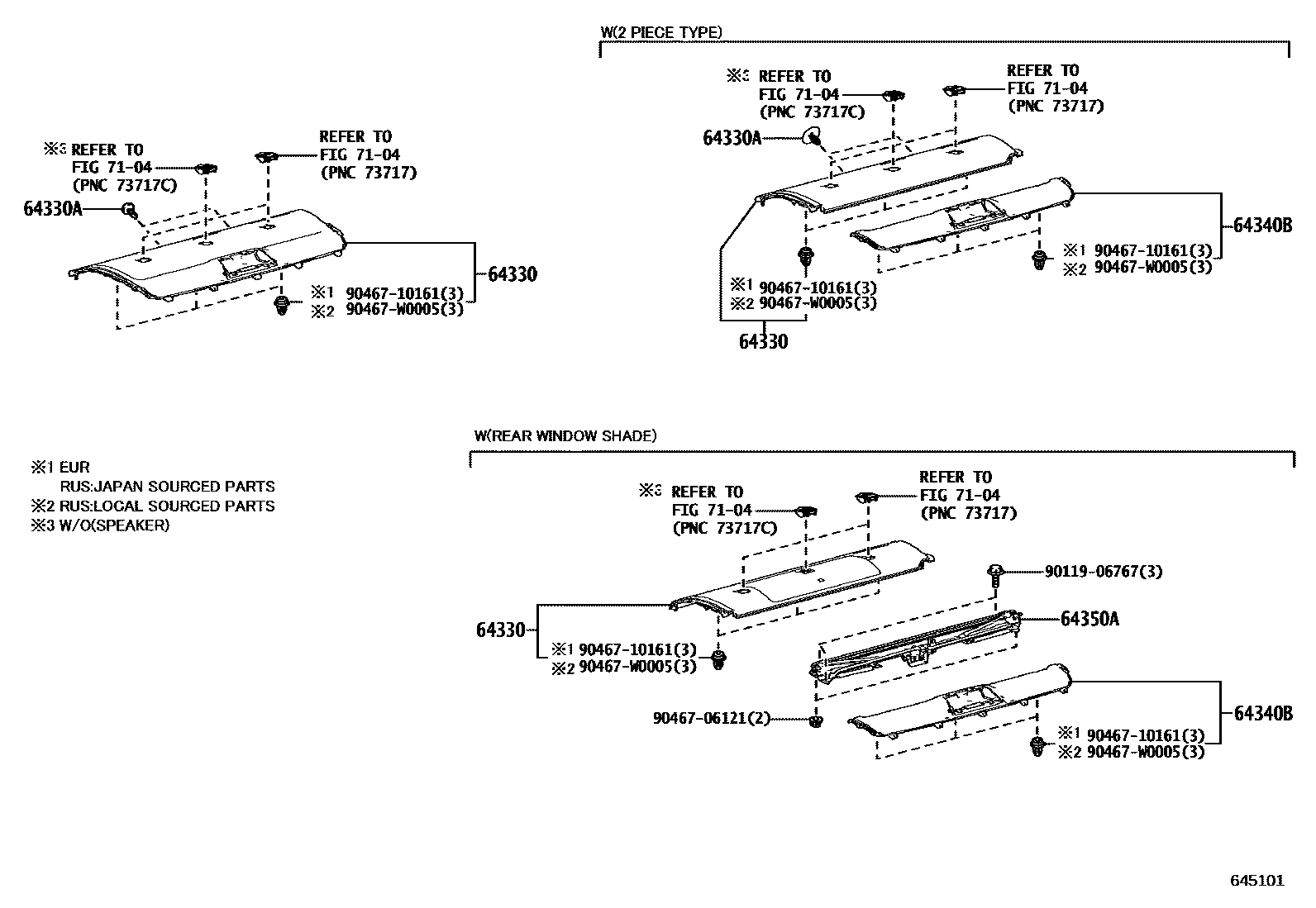 Toyota CAMRY 杂物箱板和行李箱垫 EPC diagram — 645101