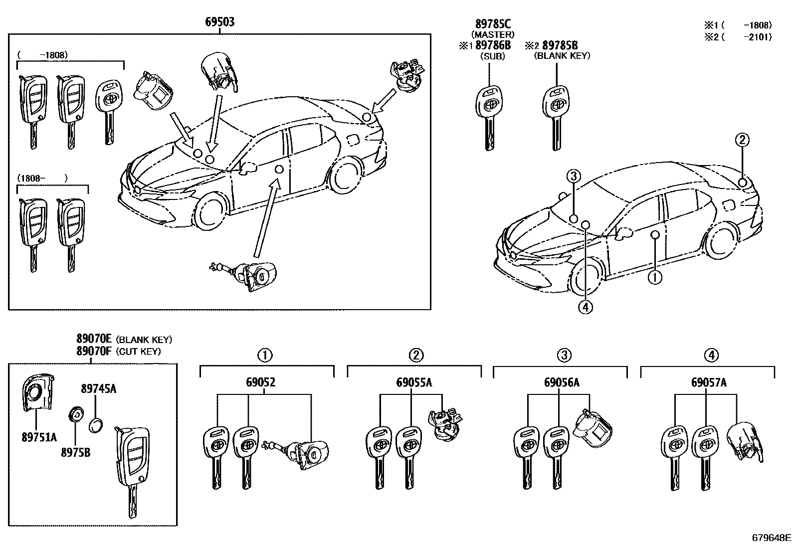 Toyota CAMRY 锁芯组件 EPC diagram — 679648E