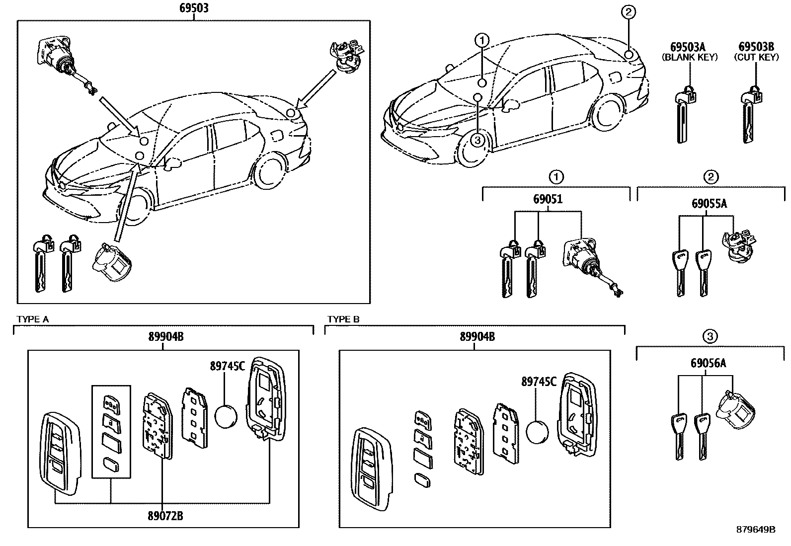 Toyota CAMRY 锁芯组件 EPC diagram — 679649B