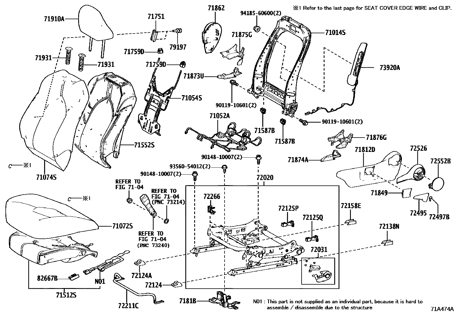 Toyota CAMRY 前排座椅和座椅滑轨 EPC diagram — 71B474A