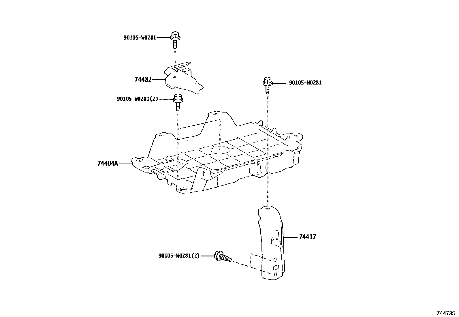 Toyota CAMRY battery holder EPC diagram — 744735
