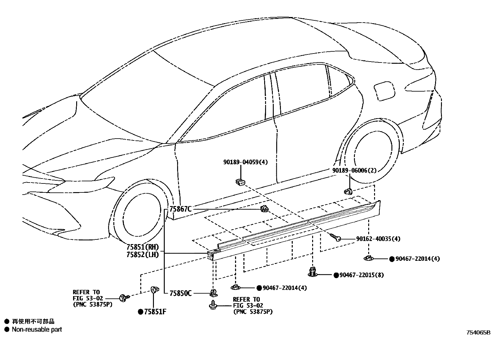 Toyota CAMRY 侧防护条 EPC diagram — 754065B