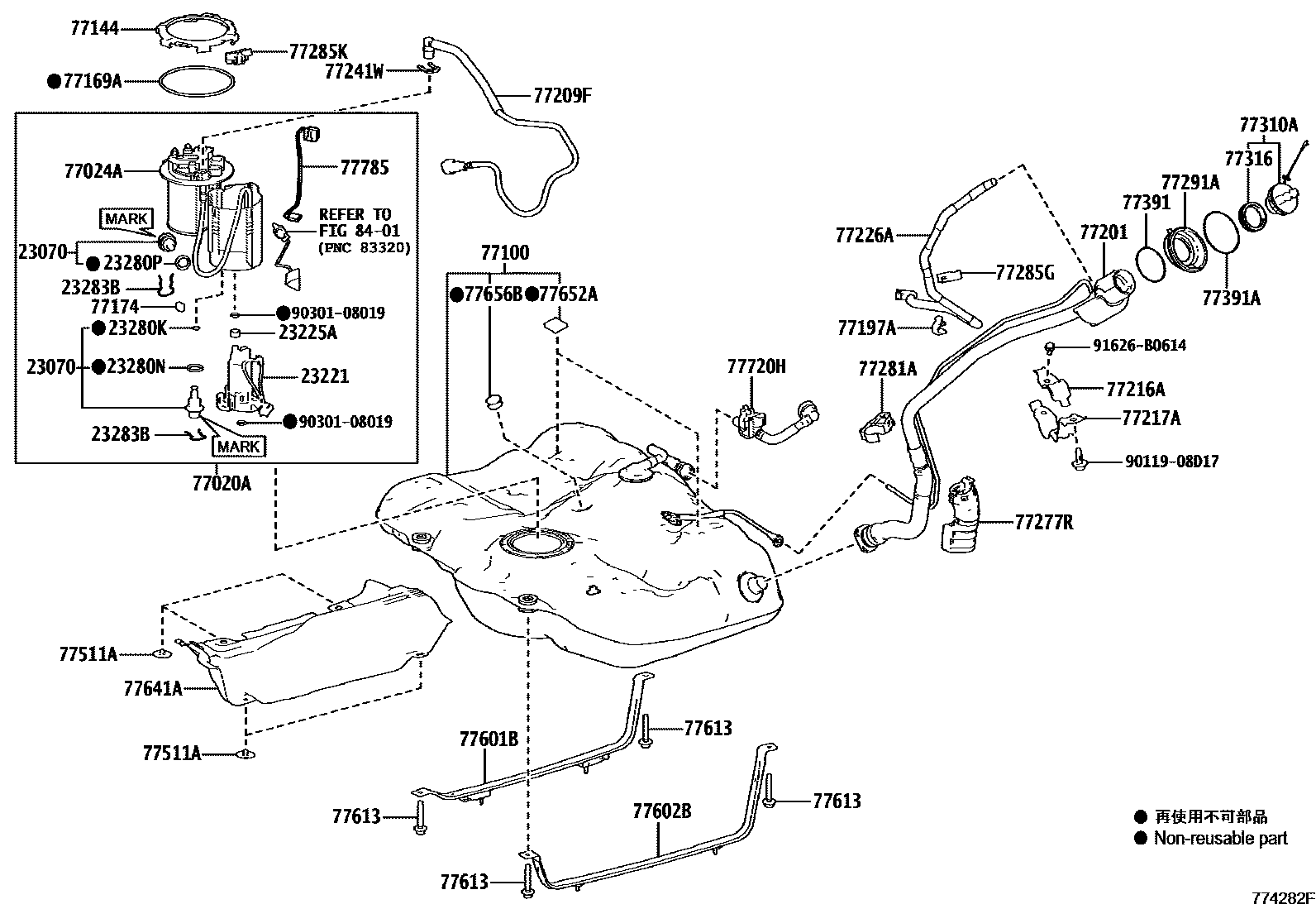 Toyota CAMRY 燃油箱和燃油管 EPC diagram — 774282F