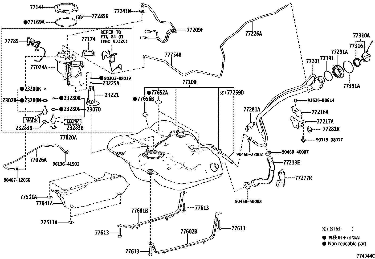 Toyota CAMRY 燃油箱和燃油管 EPC diagram — 774344C