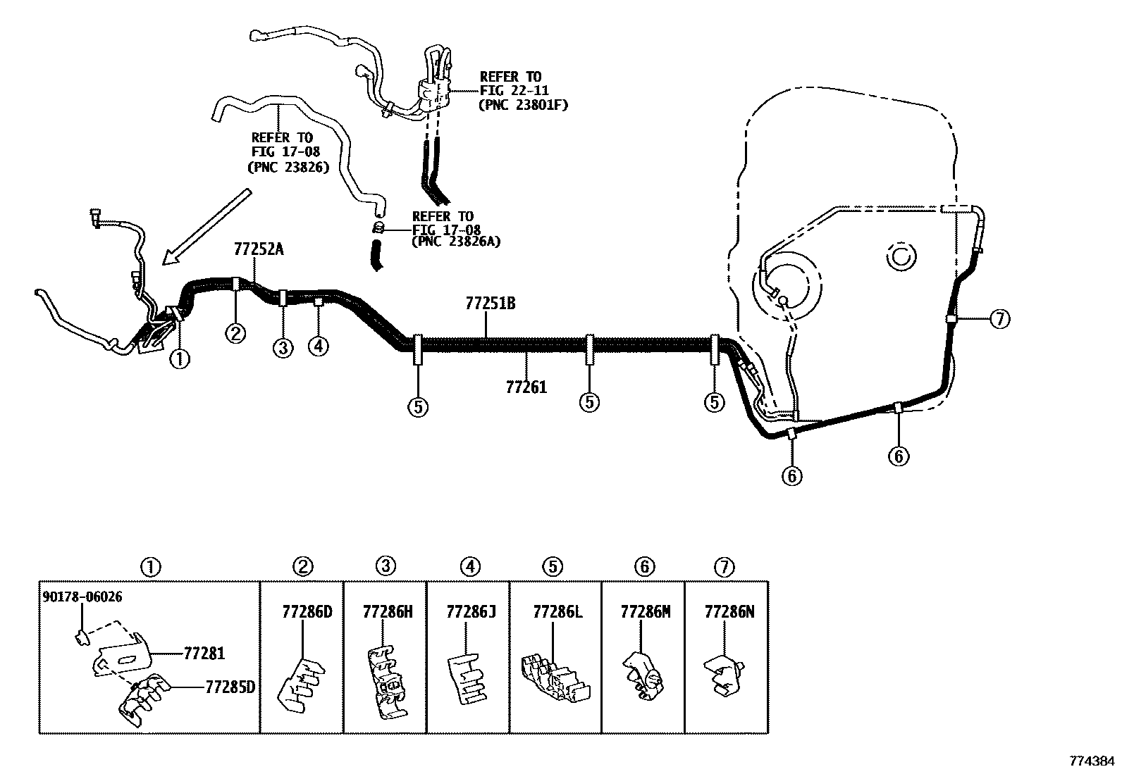 Toyota CAMRY 燃油箱和燃油管 EPC diagram — 774384