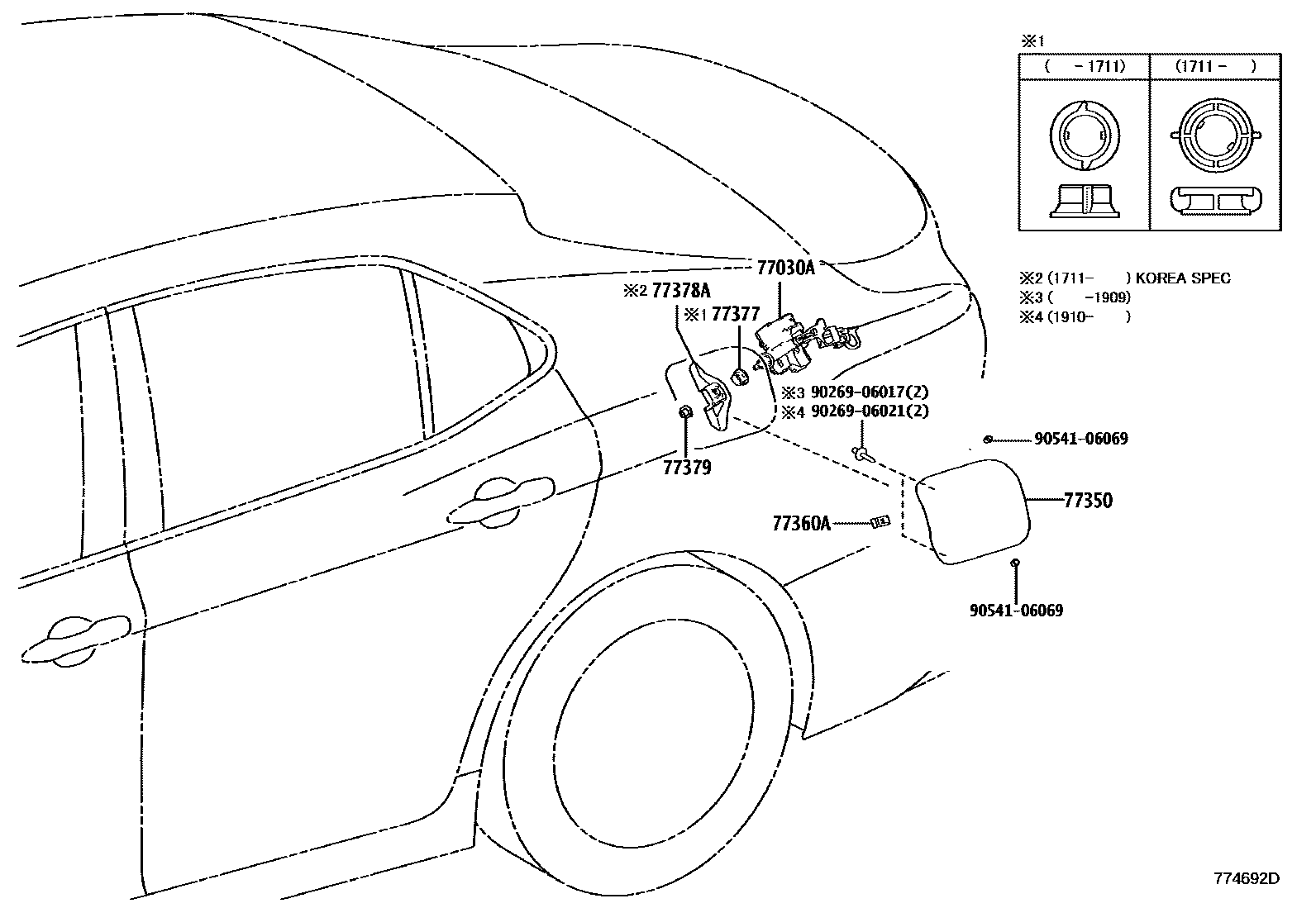 Toyota CAMRY 燃油箱和燃油管 EPC diagram — 774692D