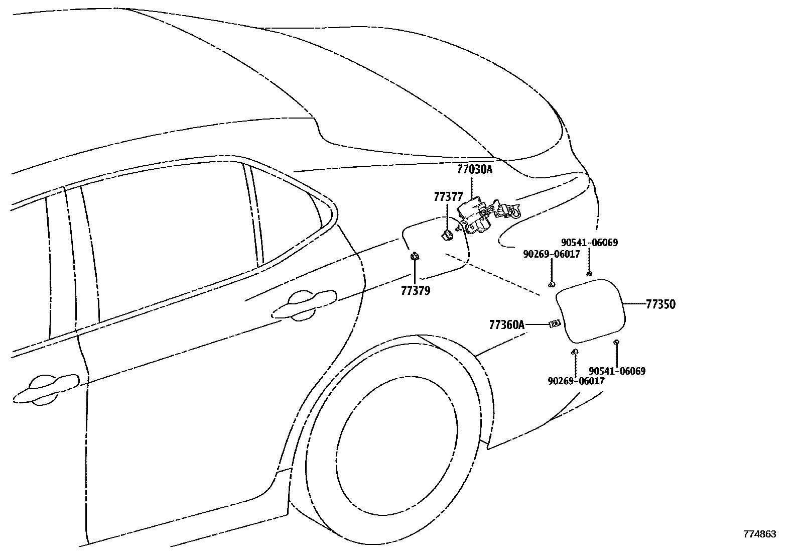 Toyota CAMRY 燃油箱和燃油管 EPC diagram — 774863