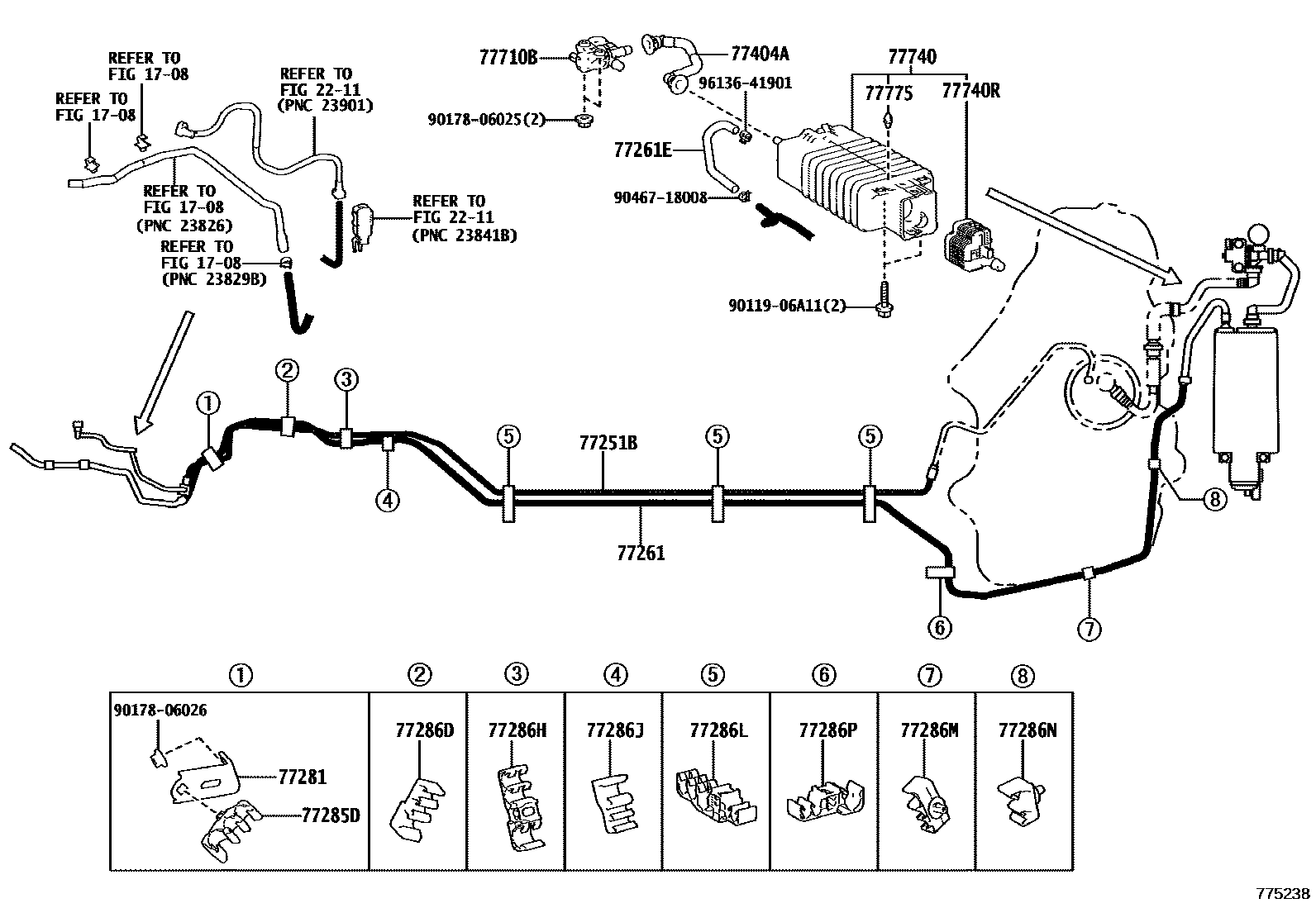 Toyota CAMRY 燃油箱和燃油管 EPC diagram — 775238