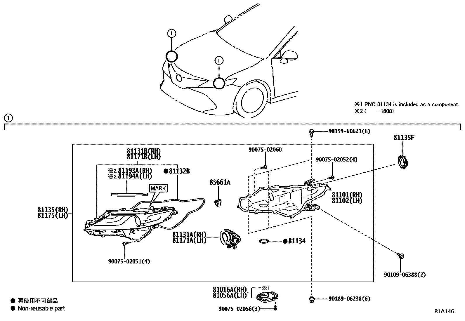 Toyota CAMRY Headlamp EPC diagram — 81A146