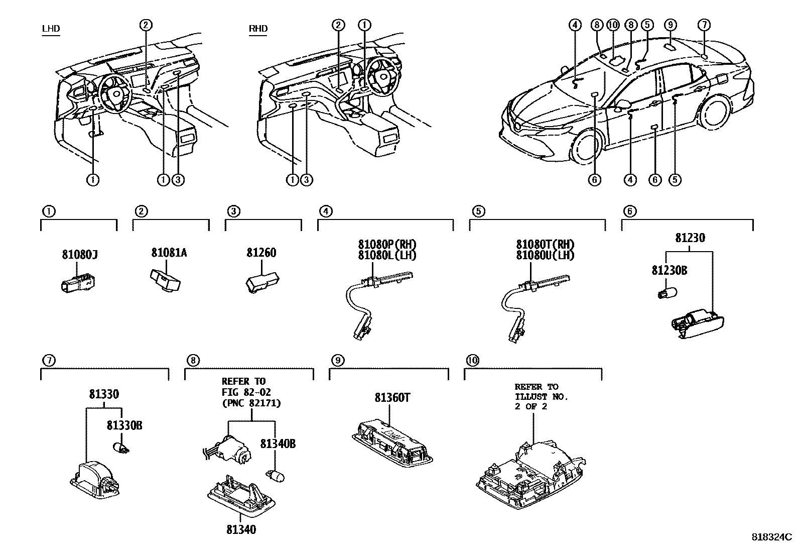 Toyota CAMRY 车内灯 EPC diagram — 818324C