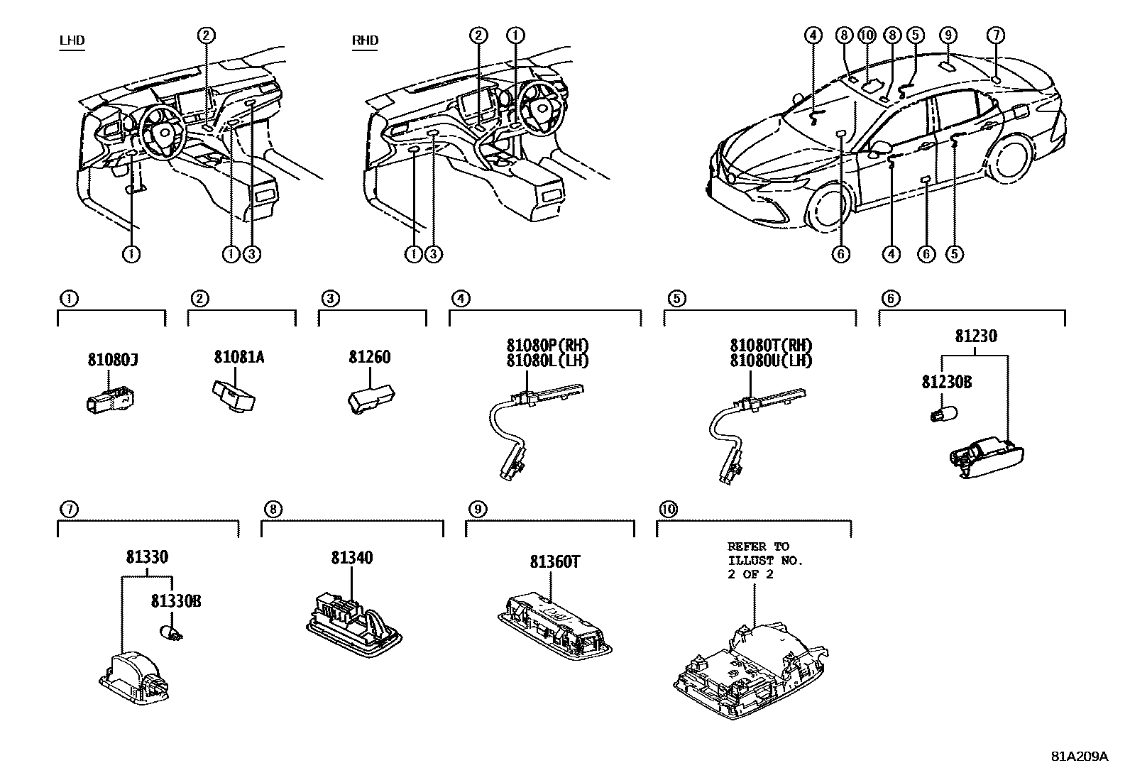 Toyota CAMRY 车内灯 EPC diagram — 81A209A