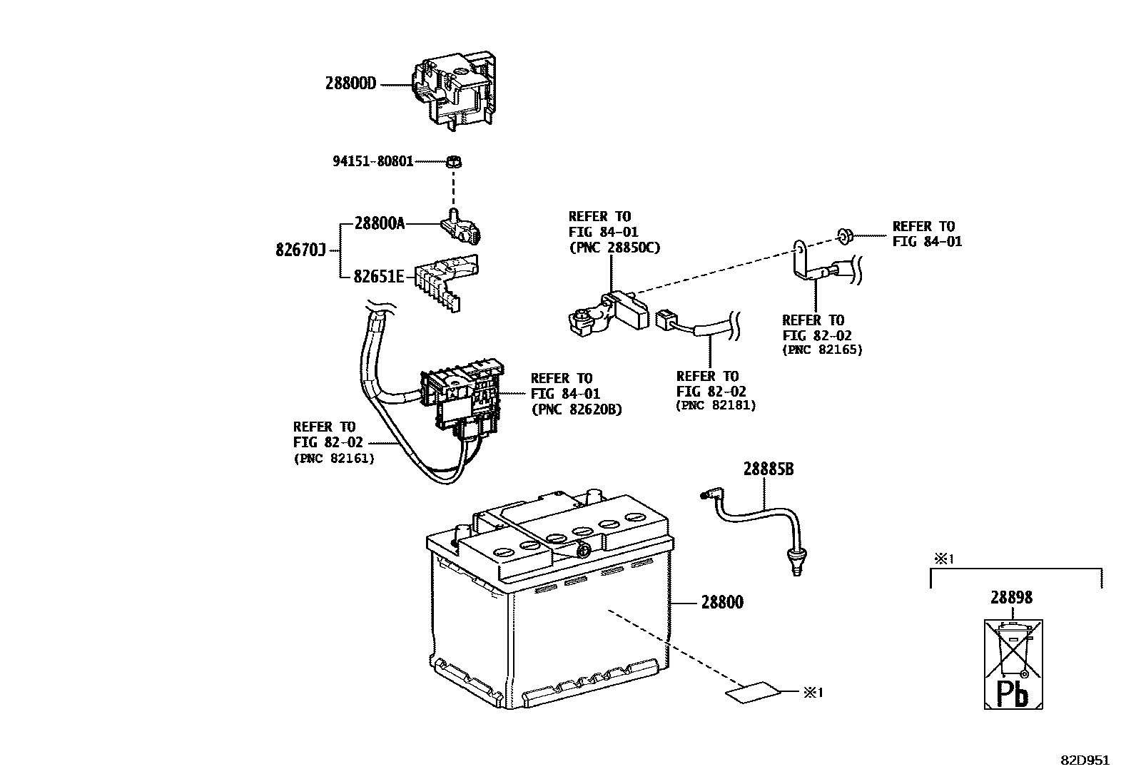 Toyota CAMRY 蓄电池和蓄电池电缆 EPC diagram — 82D951