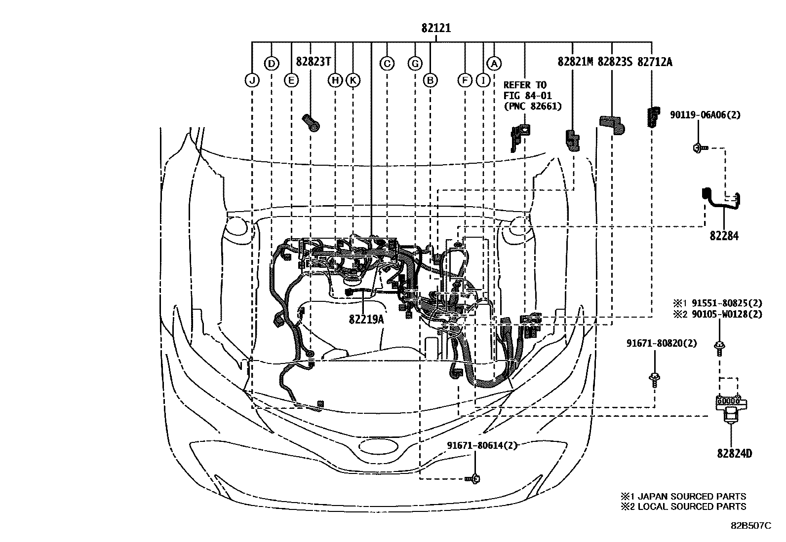 Toyota CAMRY 线束和卡夹 EPC diagram — 82B507C