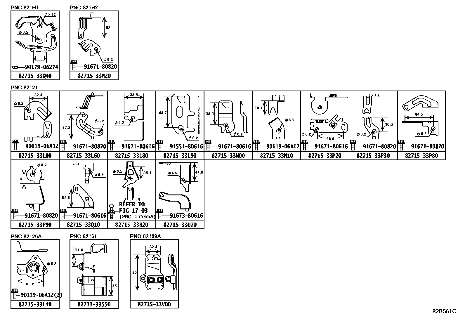 Toyota CAMRY 线束和卡夹 EPC diagram — 82B561C