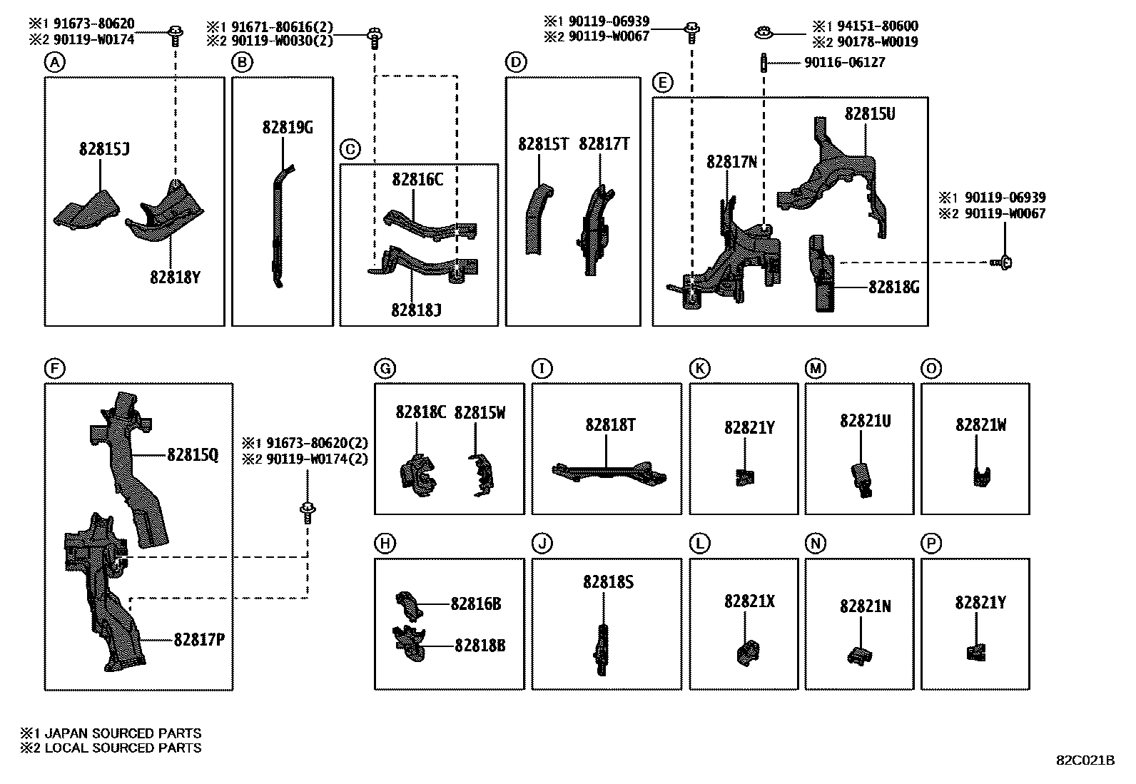 Toyota CAMRY 线束和卡夹 EPC diagram — 82C021B