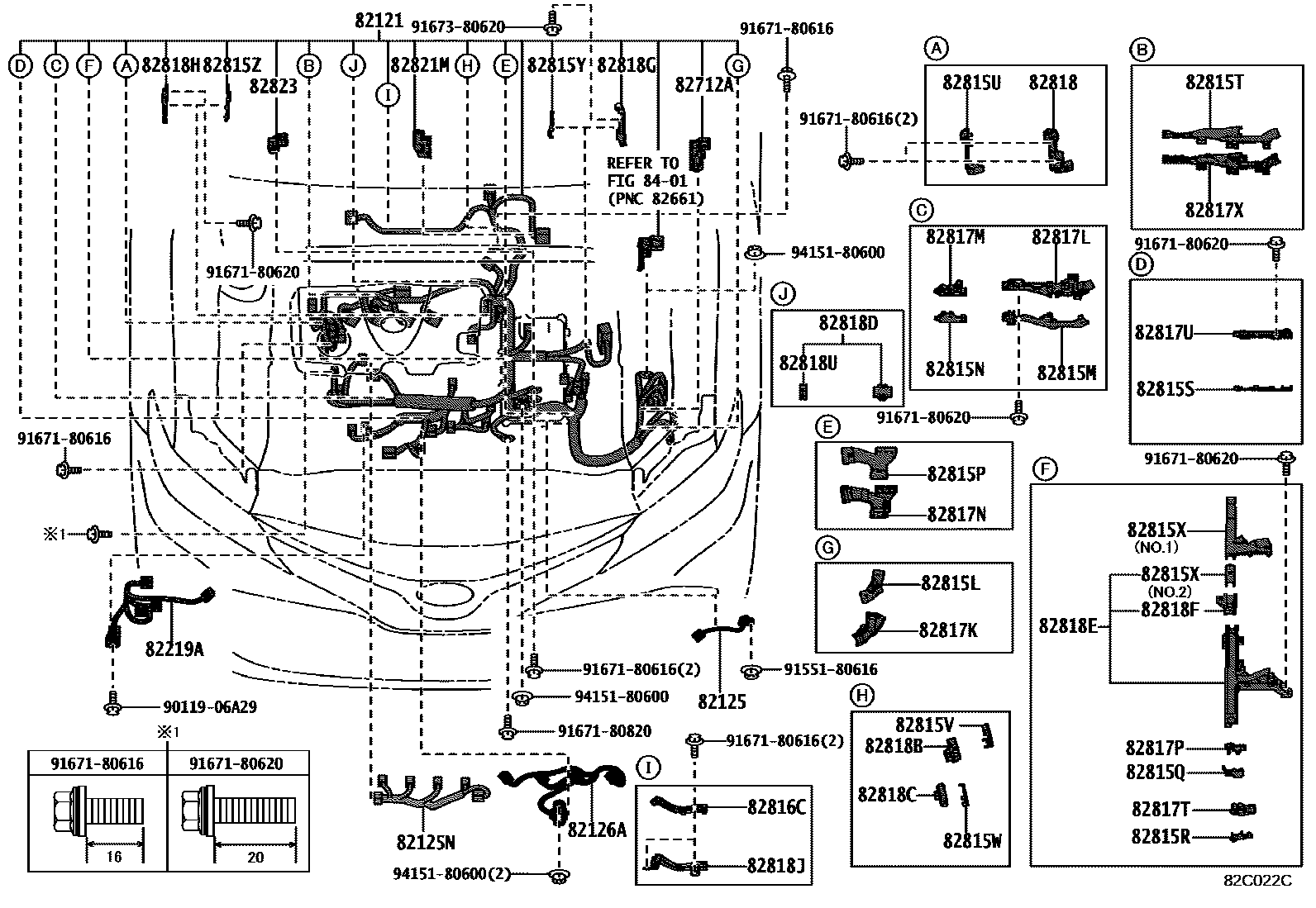 Toyota CAMRY 线束和卡夹 EPC diagram — 82C022C