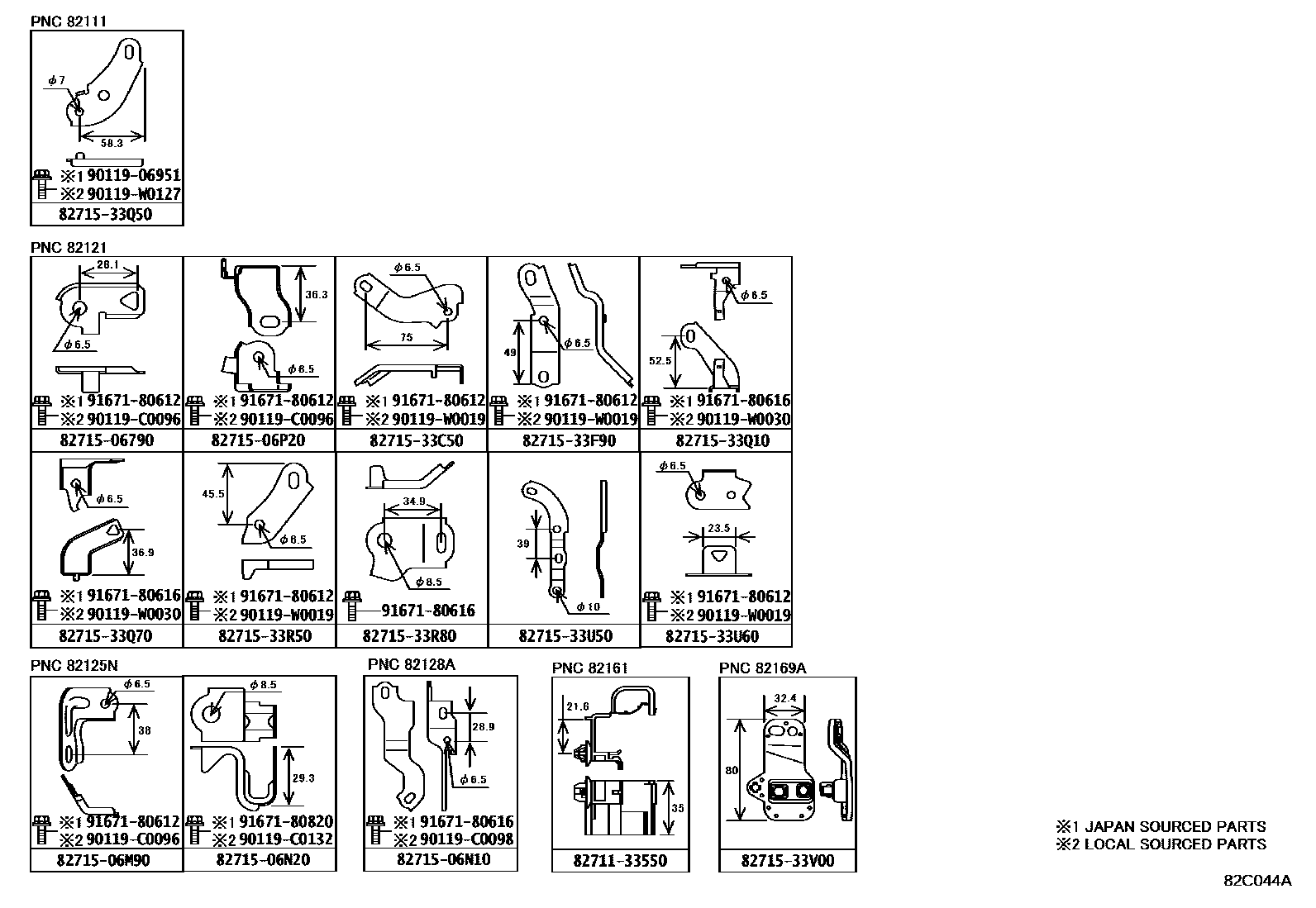 Toyota CAMRY 线束和卡夹 EPC diagram — 82C044A