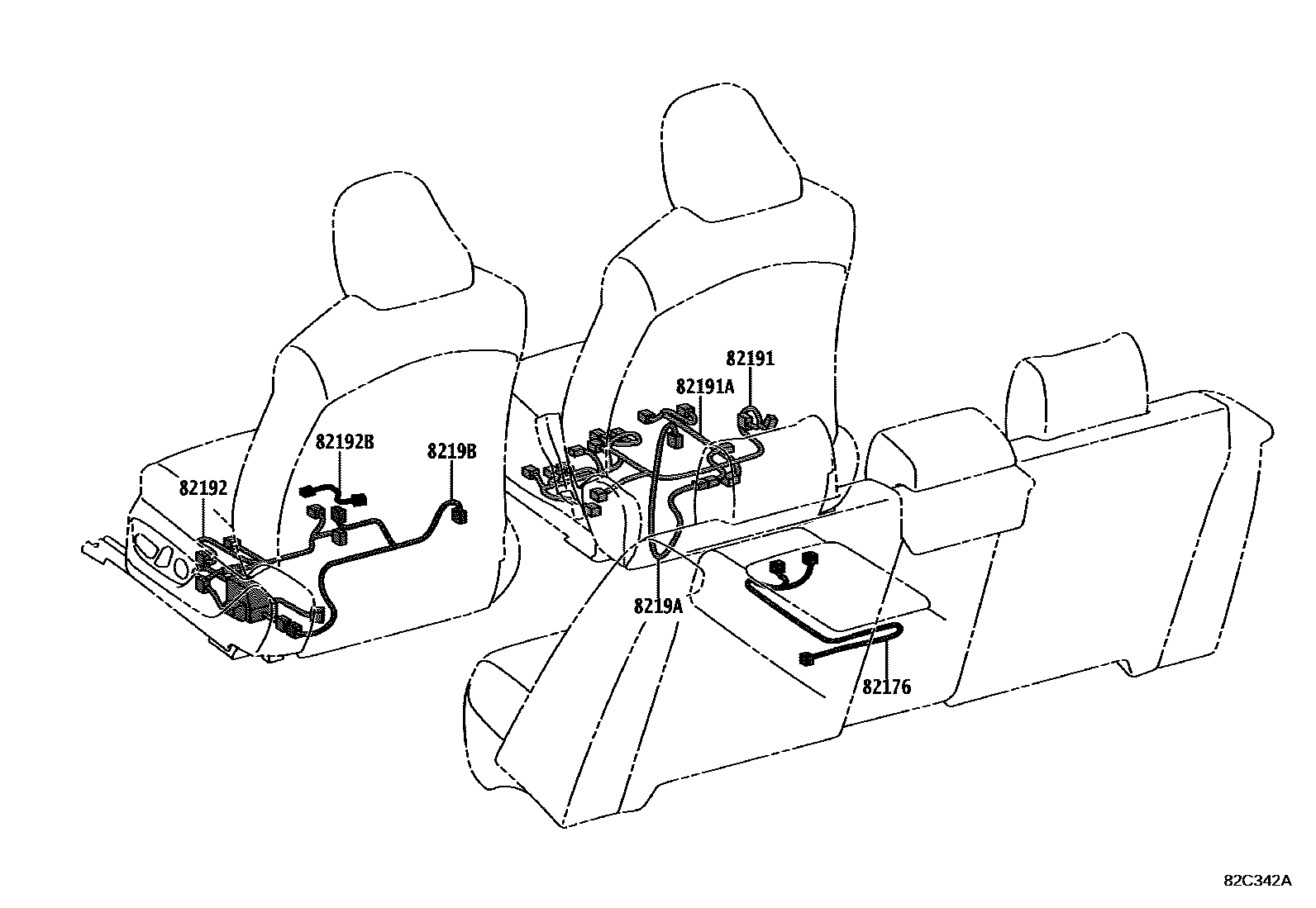 Toyota CAMRY 线束和卡夹 EPC diagram — 82C342A