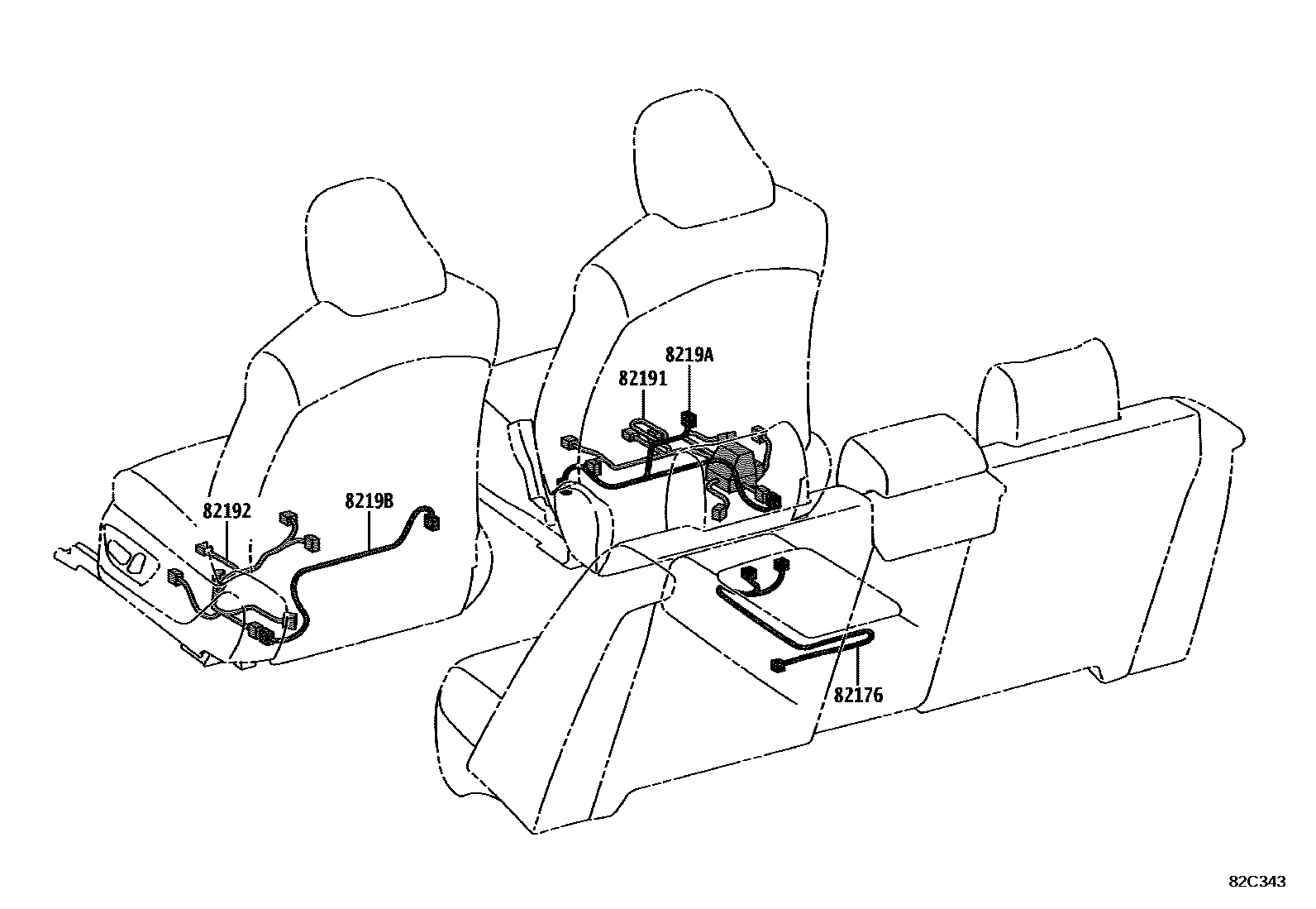 Toyota CAMRY 线束和卡夹 EPC diagram — 82C343