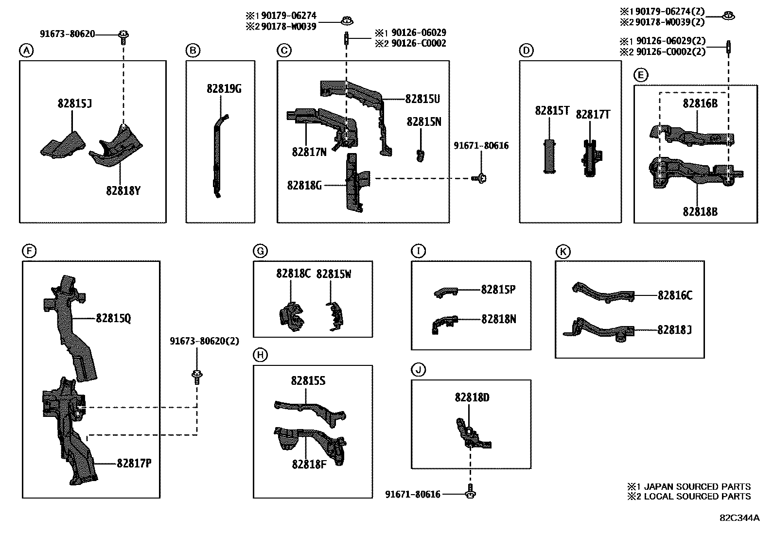 Toyota CAMRY 线束和卡夹 EPC diagram — 82C344A