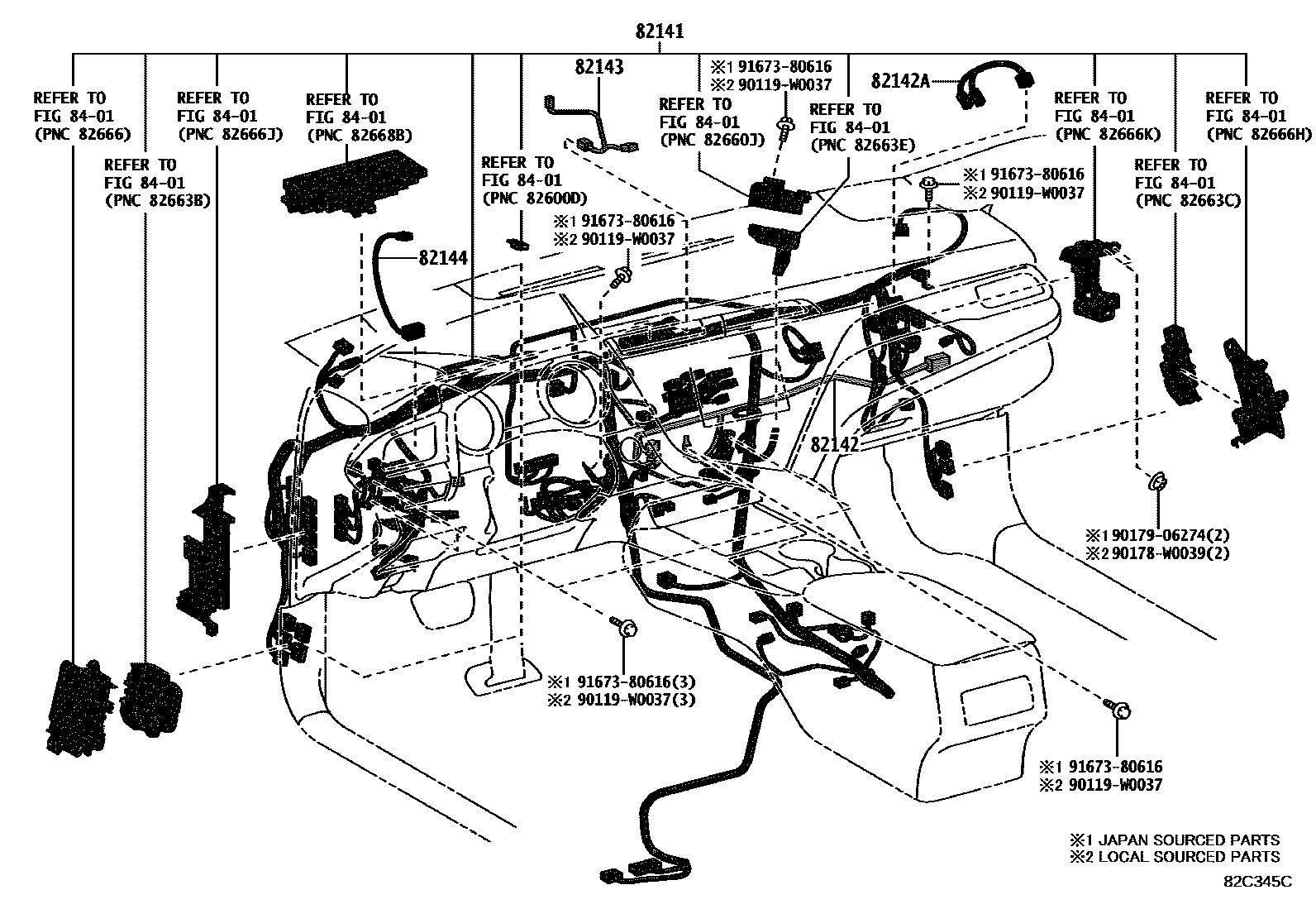 Toyota CAMRY 线束和卡夹 EPC diagram — 82C345C