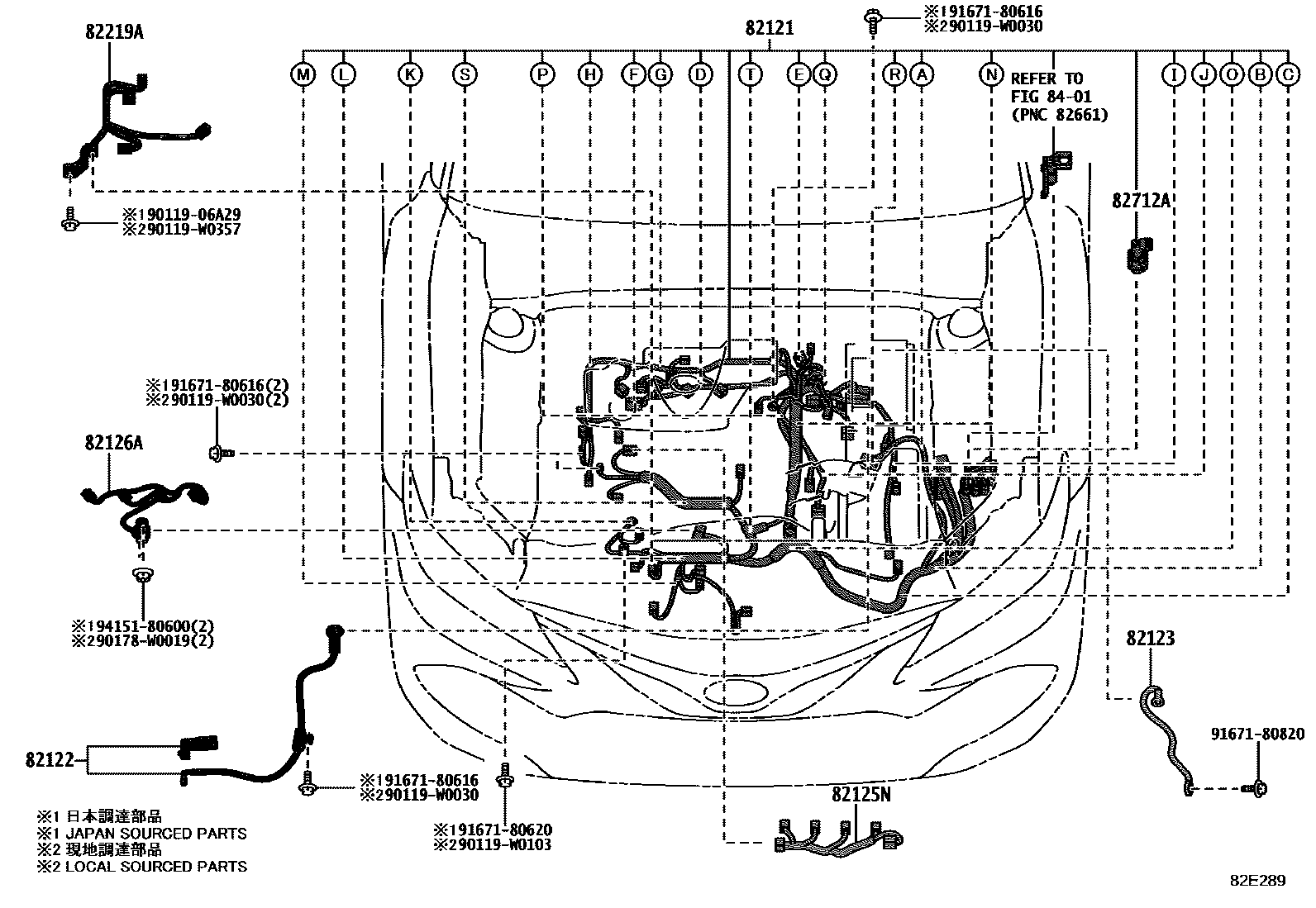 Toyota CAMRY 线束和卡夹 EPC diagram — 82E289