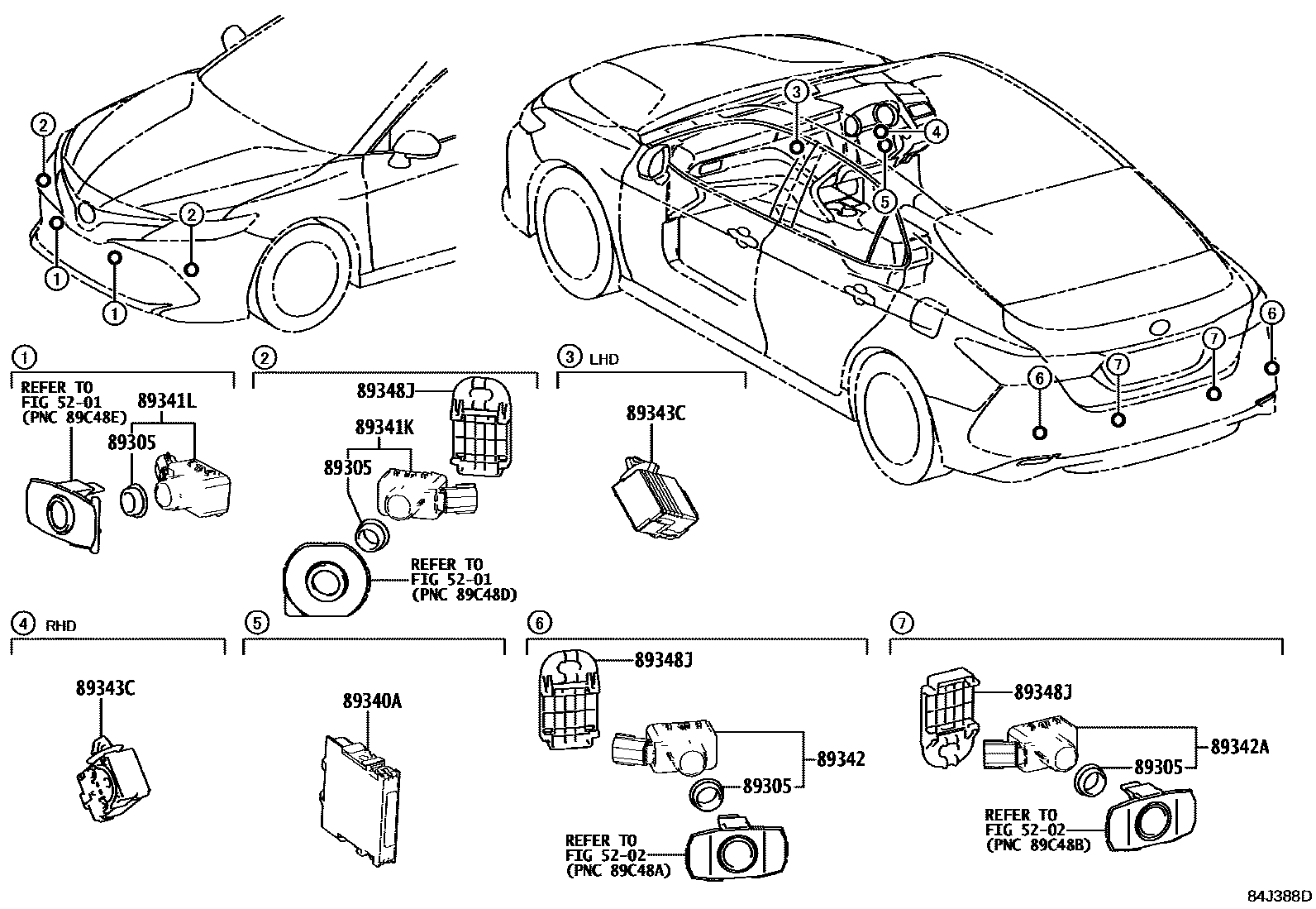 Toyota CAMRY 测距雷达和倒车雷达 EPC diagram — 84J388D