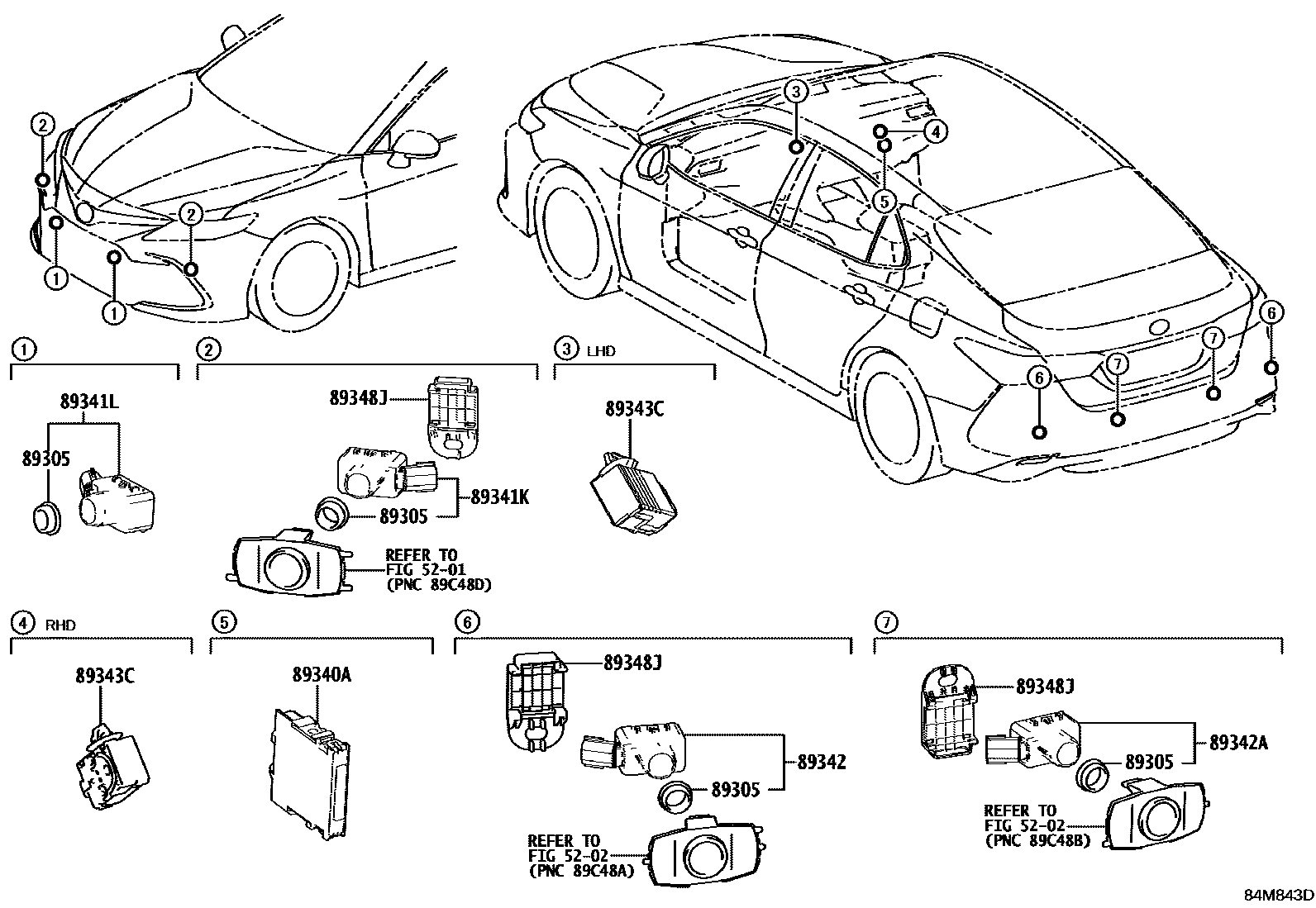 Toyota CAMRY 测距雷达和倒车雷达 EPC diagram — 84M843D