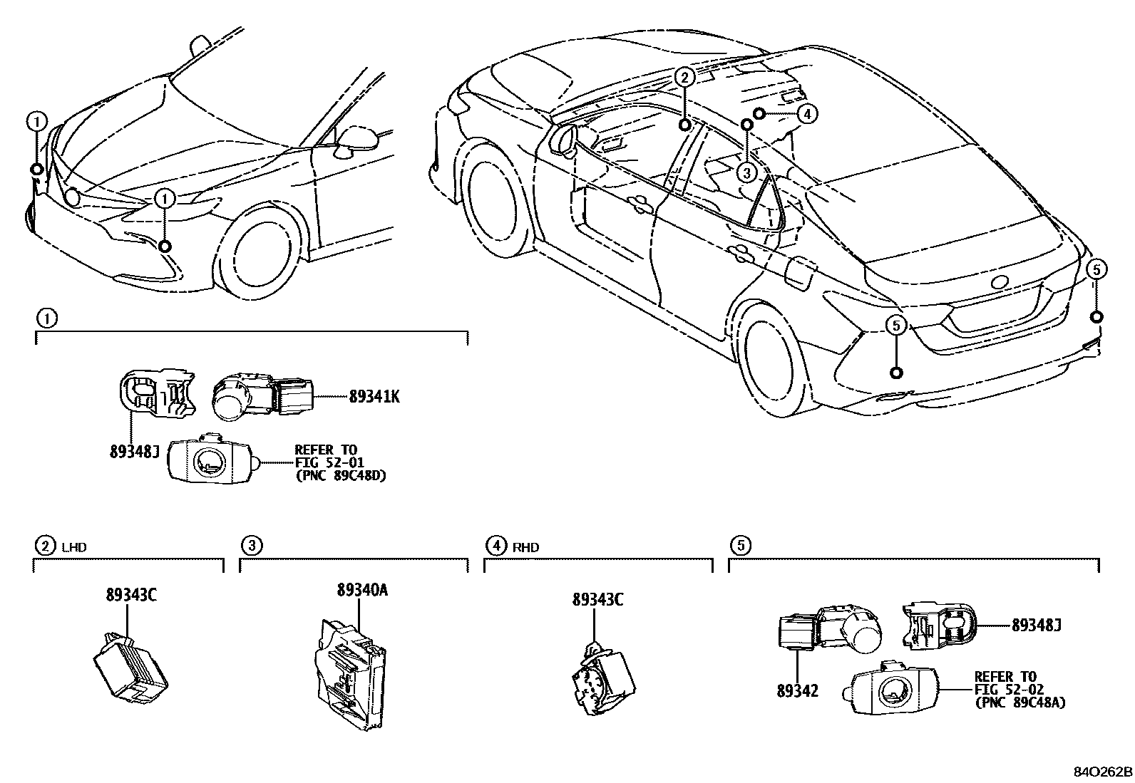 Toyota CAMRY 测距雷达和倒车雷达 EPC diagram — 84O262B